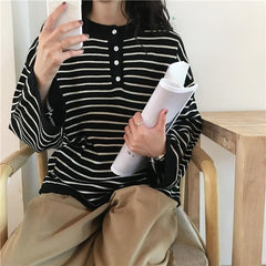 Contrast Stripes Knit Long Sleeve Loose Sweater