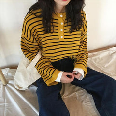 Contrast Stripes Knit Long Sleeve Loose Sweater
