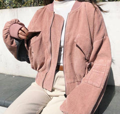 Corduroy Oversized Pink Bomber Jacket