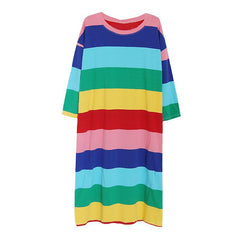 Colorful Stripes O-Neck Long Sleeve Oversized Long Pajama