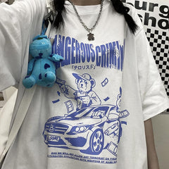 Camiseta holgada blanca y negra con estampado de osos criminales