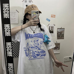 Camiseta holgada blanca y negra con estampado de osos criminales