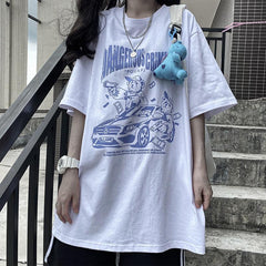 Camiseta holgada blanca y negra con estampado de osos criminales