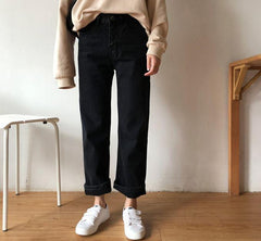 Cropped Wide Leg High Waist Denim Jeans