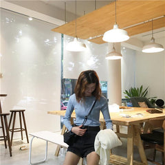 Curly Edge Basic Colors Long Sleeve Slim Knit Blouse