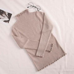 Curly Edges Ribbed Basic Turtle Neck Shirt