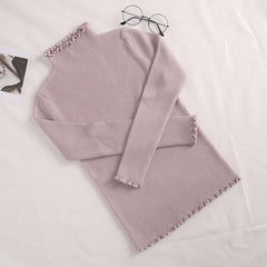 Curly Edges Ribbed Basic Turtle Neck Shirt