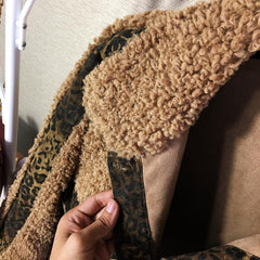Curly Faux Fur Denim Leopard Pattern Jacket