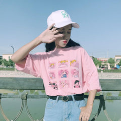 Camiseta con estampado de collage de personajes de anime adorables