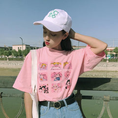 Camiseta con estampado de collage de personajes de anime adorables