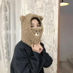 Cute Bear Ears Korean Aesthetic Warm Mask And Hat