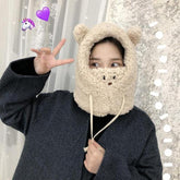 Cute Bear Ears Korean Aesthetic Warm Mask And Hat