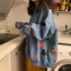 Sudadera con estampados de banderas lindas en tonos pastel azul, rosa y gris