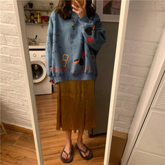 Sudadera con estampados de banderas lindas en tonos pastel azul, rosa y gris