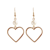 Lindos aretes con forma de corazón y perla metálica dorada