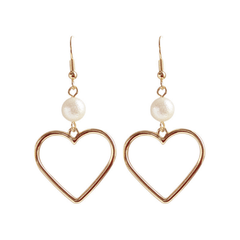 Cute Golden Metallic Pearl Drop Heart Hole Earrings