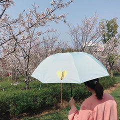 Paraguas con forma de corazón, color rosa, azul y verde menta