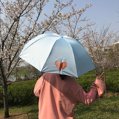 Paraguas con forma de corazón, color rosa, azul y verde menta