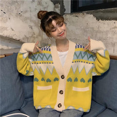 Cárdigan de punto con cuello en V y bordado de corazones