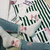 Calcetines con bordado de dibujos animados y estampado de letras japonesas