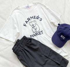 Conjunto de 2 piezas de camiseta y pantalones cortos básicos con cintura elástica de oso koala