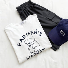 Conjunto de 2 piezas de camiseta y pantalones cortos básicos con cintura elástica de oso koala