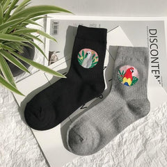 Calcetines tobilleros de algodón con bonitos pájaros y loros