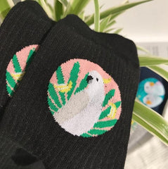 Calcetines tobilleros de algodón con bonitos pájaros y loros