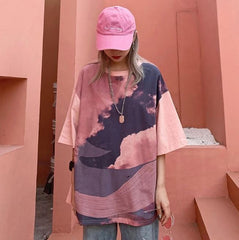 Bonita camiseta extragrande con estampado de ballena en colores pastel