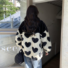 Niedliche bedruckte, flauschige Wattierte Jacke mit hohem Kragen