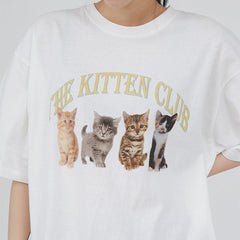 Bonita camiseta extragrande con estampado vintage del Club de Gatitos