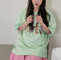 Bonita camiseta extragrande con estampado vintage del Club de Gatitos