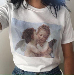 Camiseta blanca de algodón con pintura artística "D Angels Kiss"