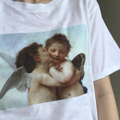 Camiseta blanca de algodón con pintura artística "D Angels Kiss"