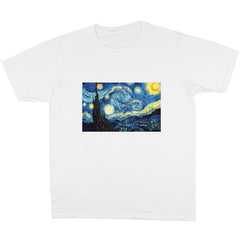 Camiseta blanca de algodón con el arte de Van Gogh "La noche estrellada"