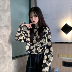 Blusa de gasa de manga larga con estampado de margaritas