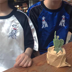 Camiseta larga con bordado de dálmatas