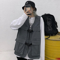 Chaleco negro extragrande con herramientas de estilo grunge en gris oscuro