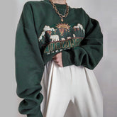Sudadera holgada con estampado estético vintage verde oscuro
