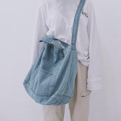 Bolso de hombro de lona vaquera azul claro y oscuro
