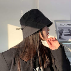 Denim Grunge Style Black Panama Bucket Hat