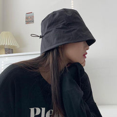 Denim Grunge Style Black Panama Bucket Hat