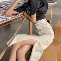 Denim Retro-Ästhetik High Waist Split Midirock