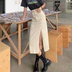 Denim Retro-Ästhetik High Waist Split Midirock