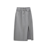 Falda midi de mezclilla con abertura y cintura alta de estética retro