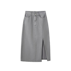 Denim Retro-Ästhetik High Waist Split Midirock
