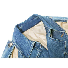 Abrigo largo Ulzzang de doble botonadura con costura vaquera