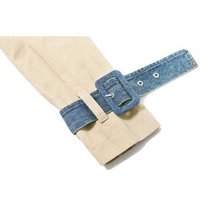 Abrigo largo Ulzzang de doble botonadura con costura vaquera