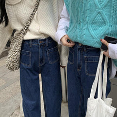 Gerade geschnittene Cropped-Jeans aus Denim im 90er-Jahre-Stil mit Fronttasche