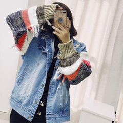 Chaqueta hippie oversize con mangas de punto y rayas vaqueras